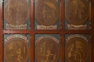 Tablicowe malowidła autorstwa Karola Dankwarta z ilustracjami dobrych i złych uczynków